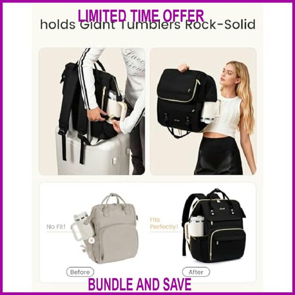 15.6 Inch Waterproof Laptop Backpack with Tumbler Holder, 19 Pockets main image 7